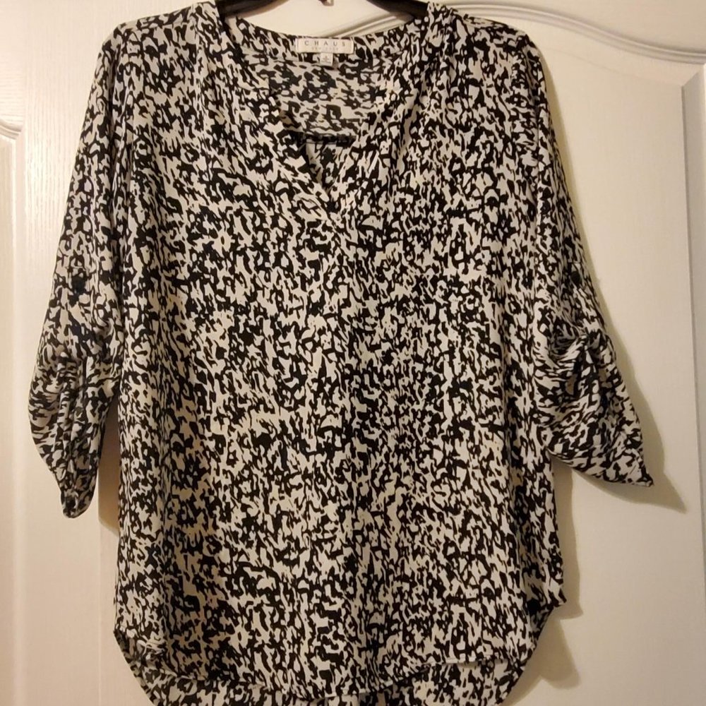 #429 Chaus Black/White Three-Quarter Sleeve Top Size Small